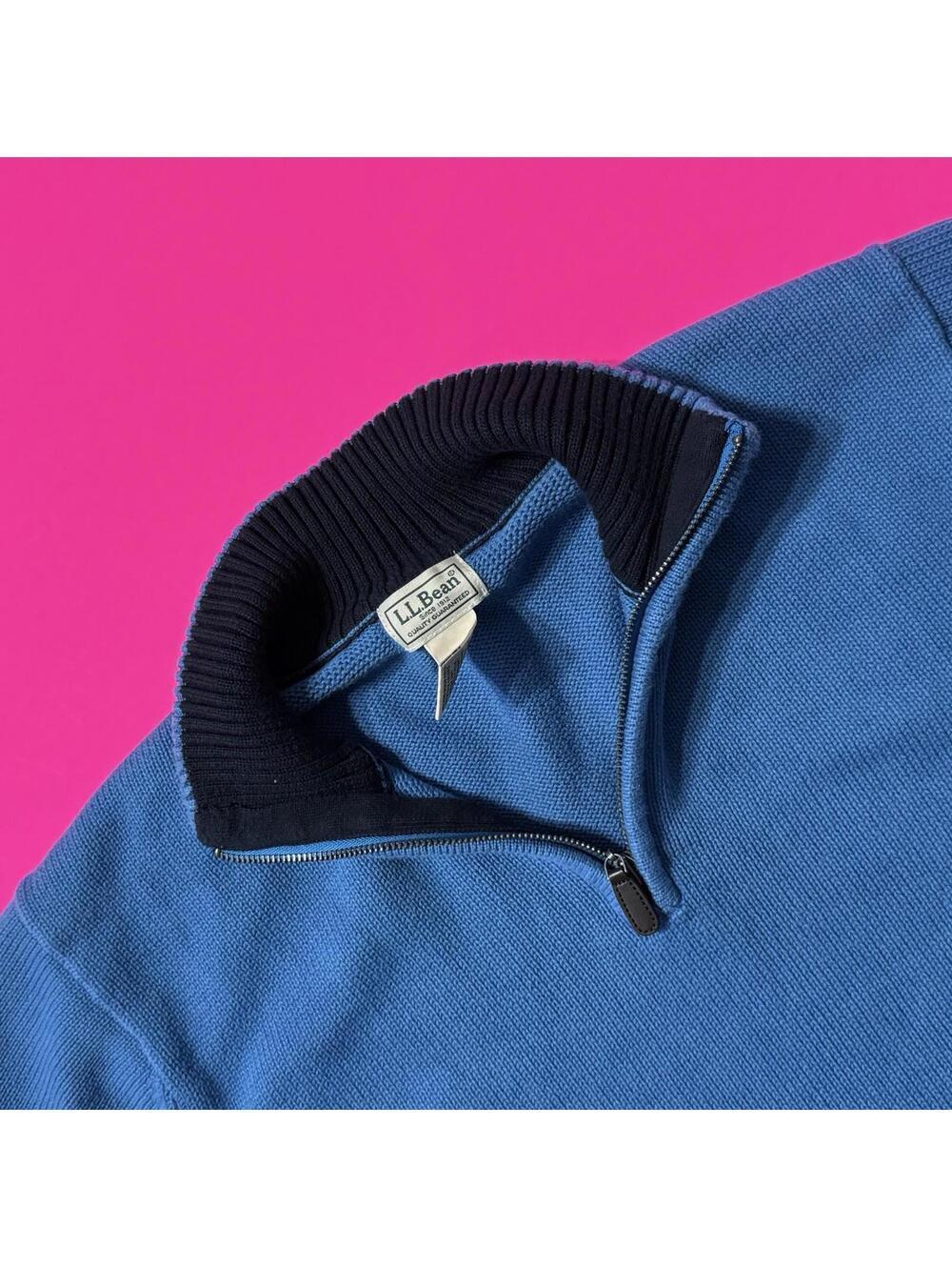 LL Bean Sweater 1/4 Zip Pullover Mock Neck Blue Men’s Size XL 287736‎